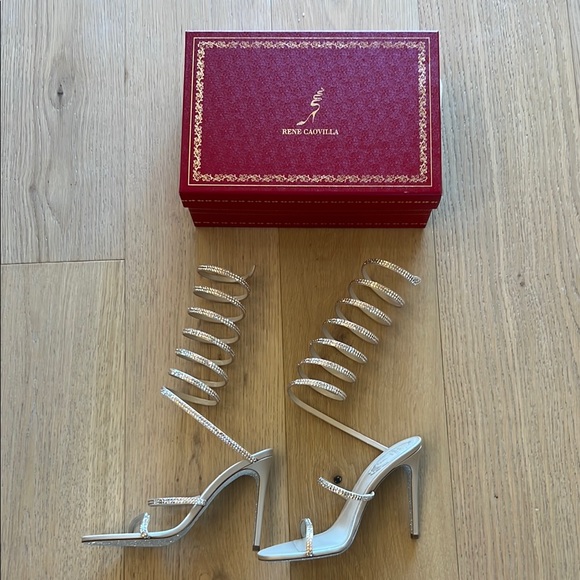 Rene Caovilla Shoes - Rene Caovilla Supercleo Beige Satin/ Golden Shadow Heels